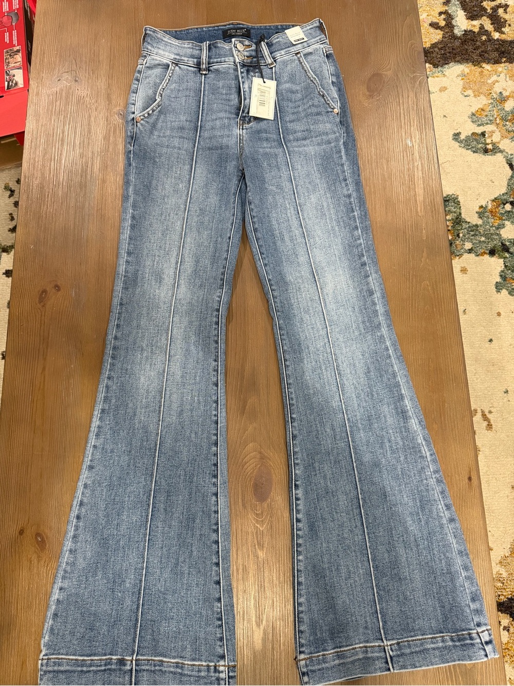 Judy Blue High Rise Medium Wash Trouser Flare Jeans with Front Seams